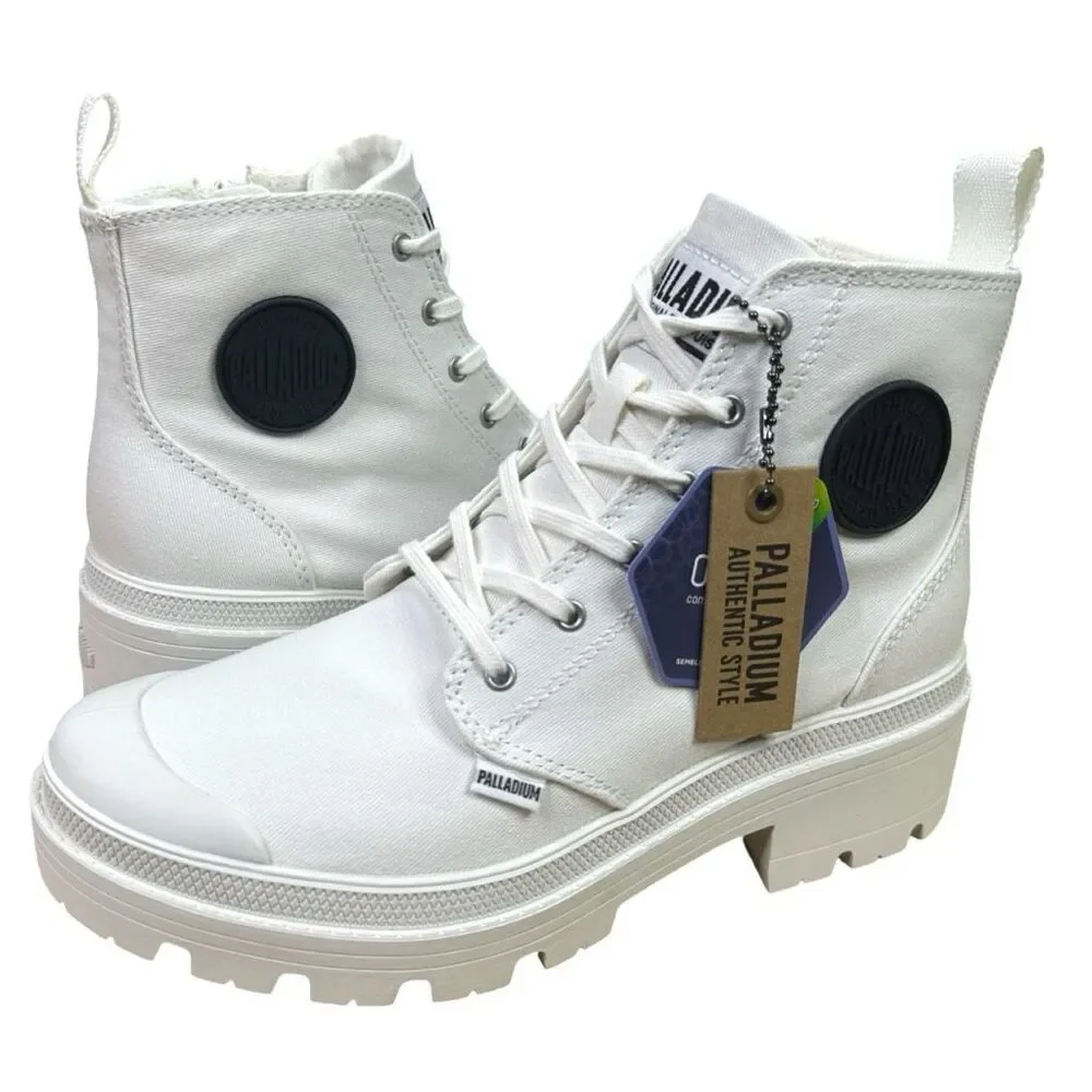 Palladium Pallabase Twill Round Toe Lace-Up Boots - Size 8 - Star White
